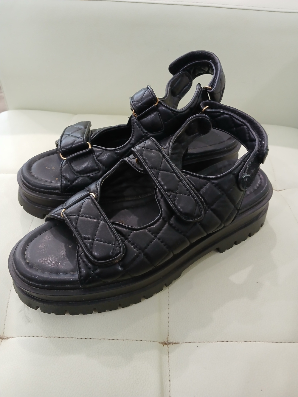 Black Quilted Strap Sandals